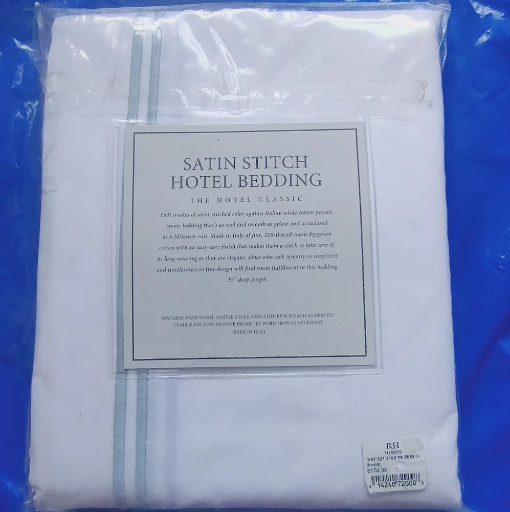 Restoration Hardware Italian Satin Stitch King Bed Skirt Embroidered White